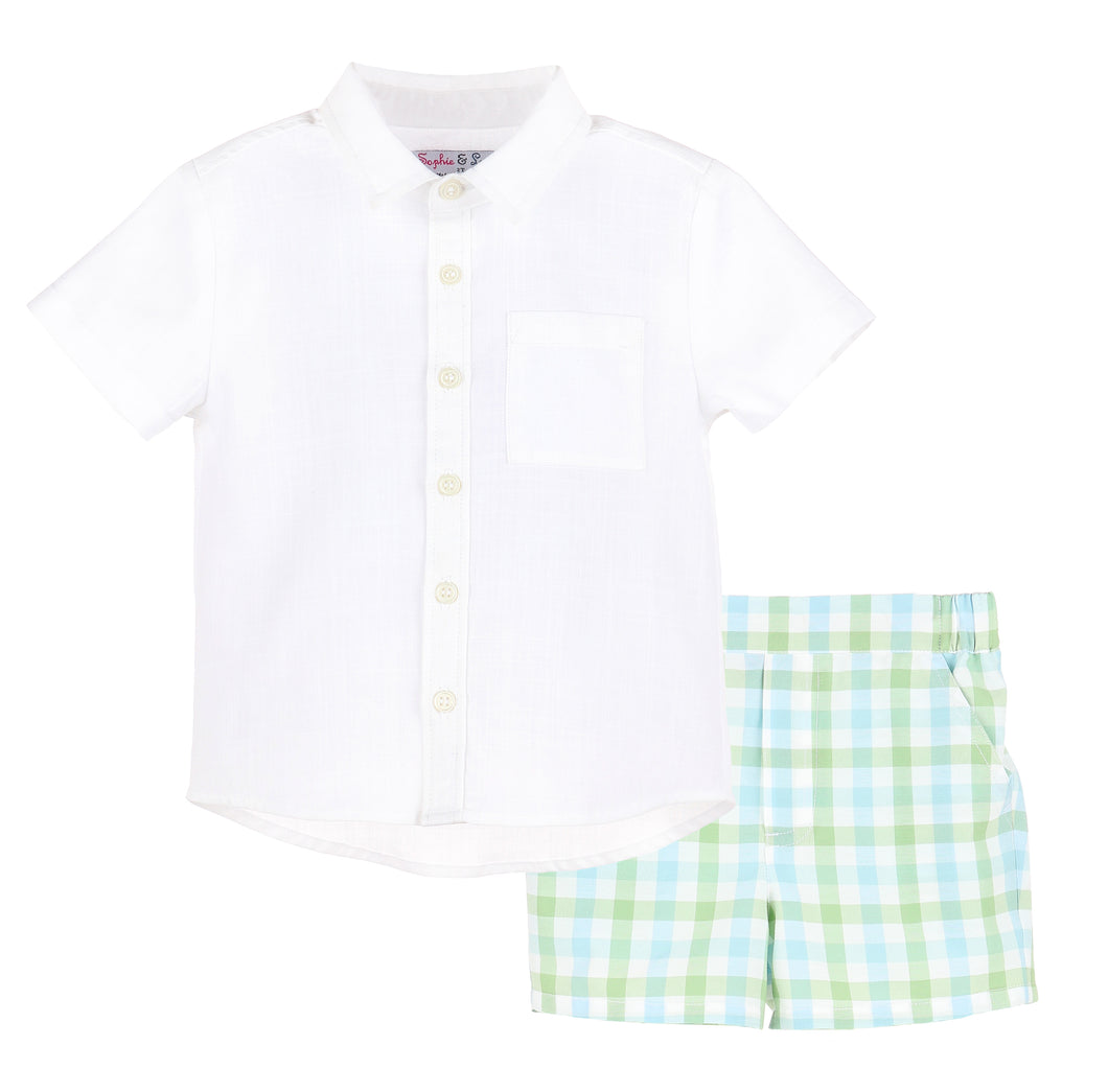 Boys Pastel Plaid Short and Shirt Set