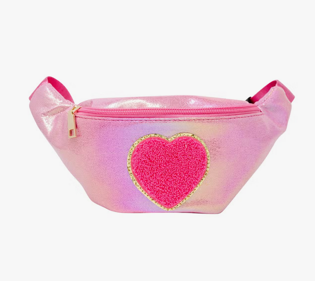 Shiny Heart Patch Sling Bag - Hot Pink