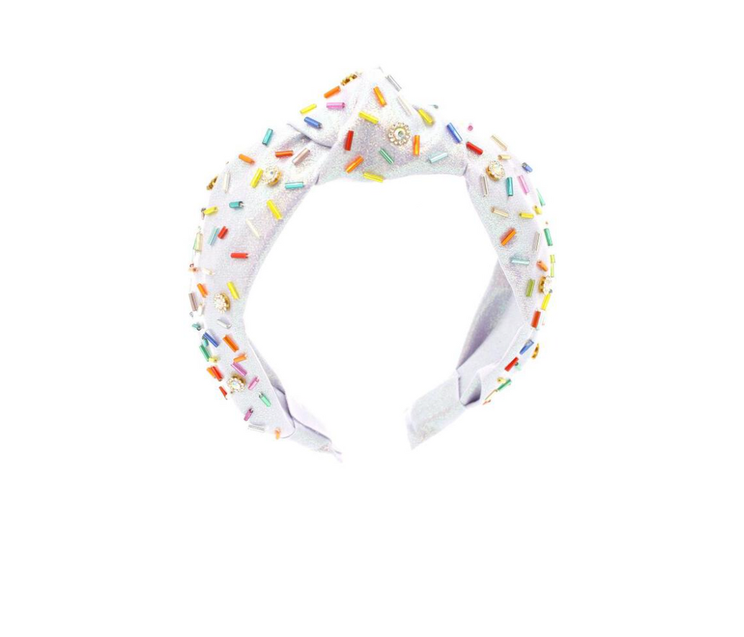 Sprinkle Jeweled Knotted Headband - White