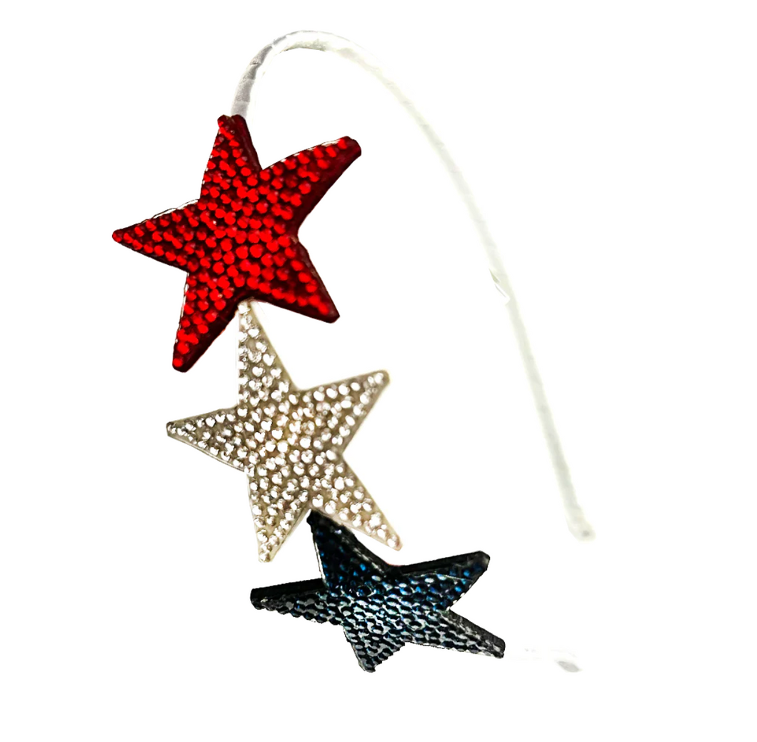 3 Star Chrystal Headband - USA Red, White & Blue