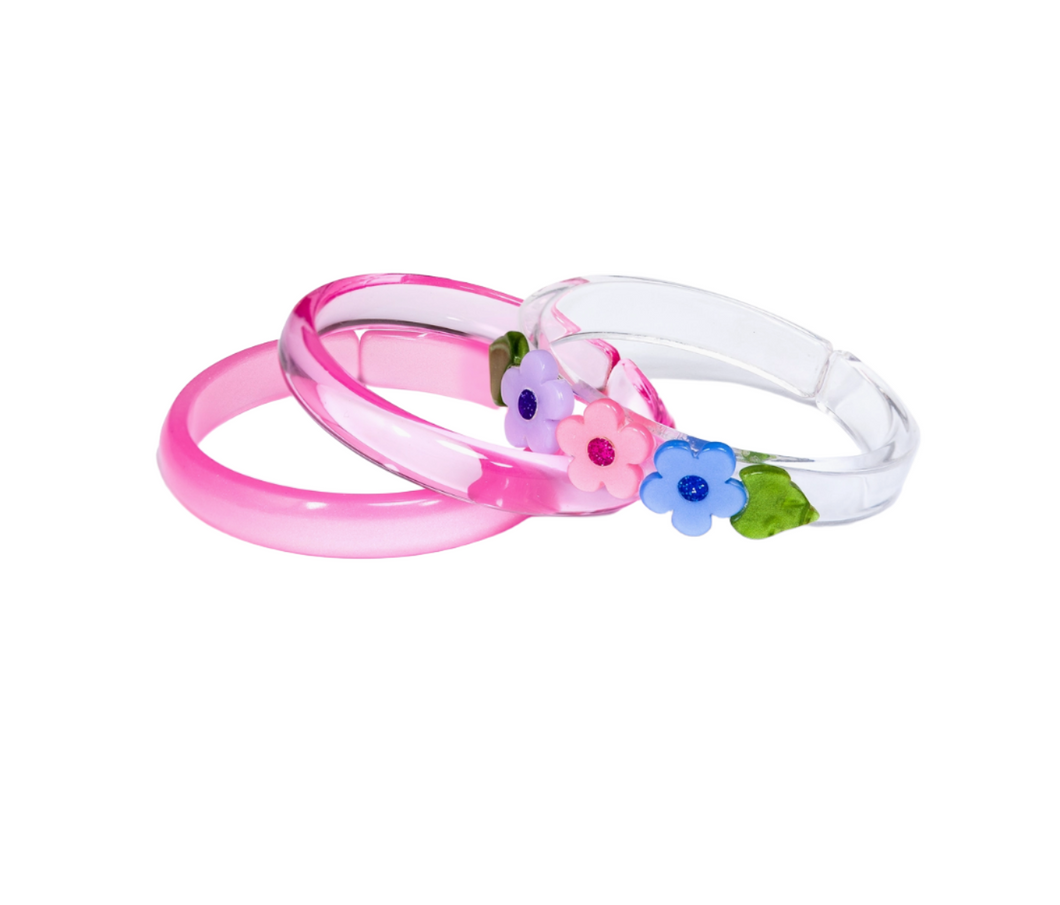 Kids Flower Bangle Bracelets - Set of 3