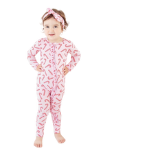 Load image into Gallery viewer, Candy Cane Lane Christmas Bamboo Ruffle Convertible Footie - Pink