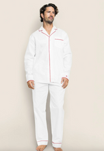 Load image into Gallery viewer, Men's White Twill Pajama Set With Red Piping