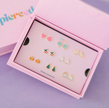 Load image into Gallery viewer, Girls Holiday Earrings Set with Flat Screw Backs
