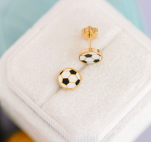 Load image into Gallery viewer, Girls Soccer Ball Flat Screw Back Earrings