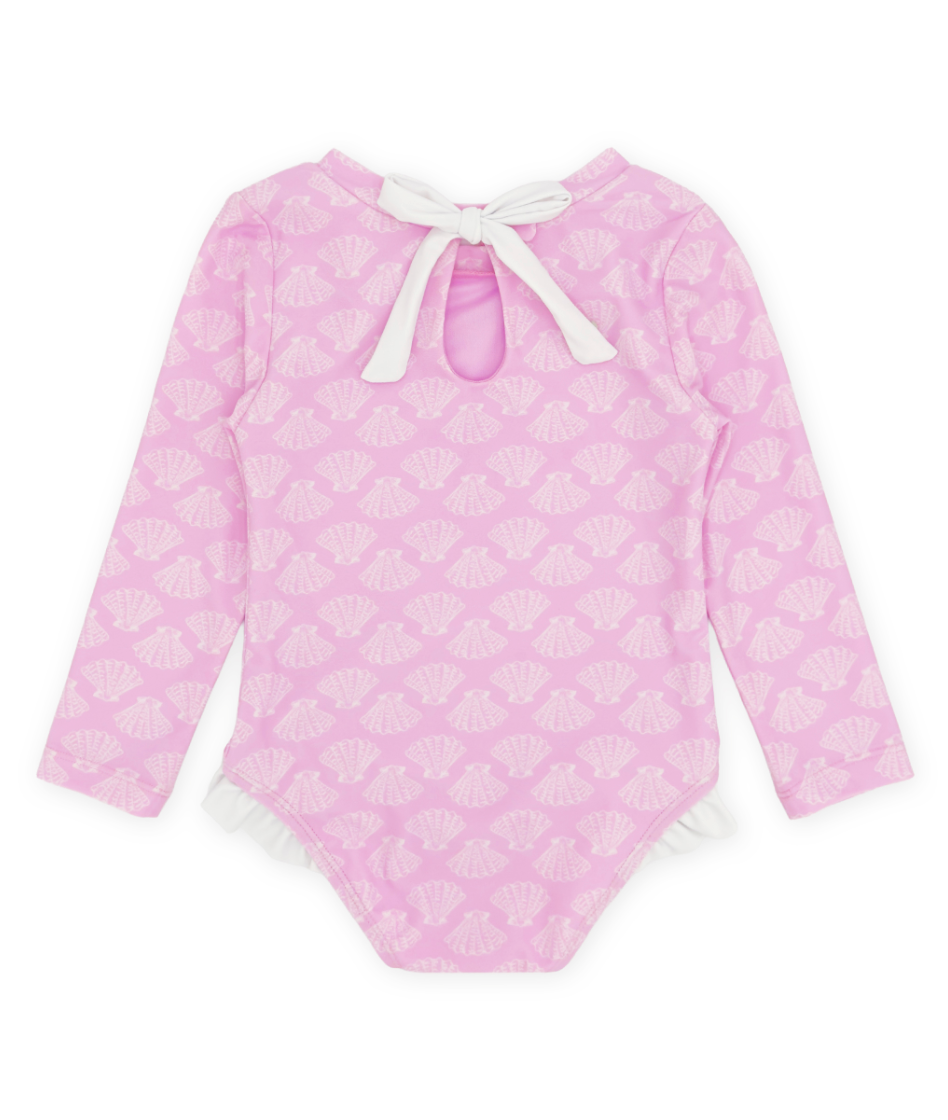 Girls Long Sleeve One-Piece Swimsuit – Pop Pink Shells