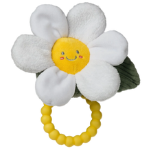 Load image into Gallery viewer, Plush flower-shaped teether with a smiling face on a white background