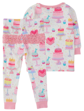 Load image into Gallery viewer, Children's pajama set with cake pattern on a white background