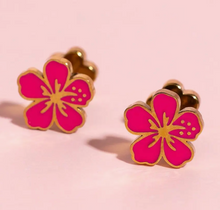 Load image into Gallery viewer, Hibiscus Flower Screw Back Hypoallergenic Earrings