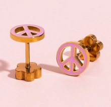 Load image into Gallery viewer, Peace Sign Flat Screw Back Hypoallergenic Earrings