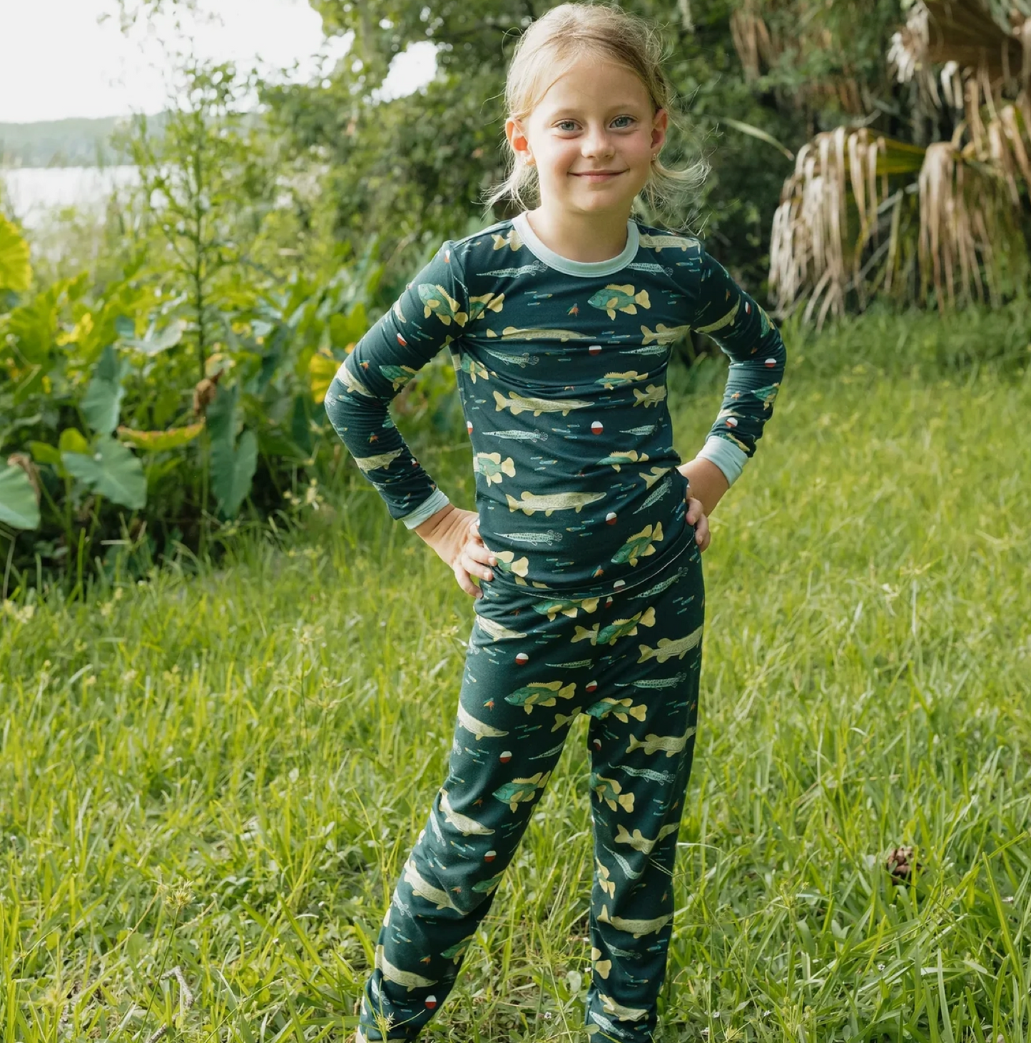 Gone Fishing Two-Piece Bamboo Long Sleeve Pajama Kids Pants Set