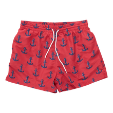 Load image into Gallery viewer, Men's Swim Trunk Red Nautical Anchors