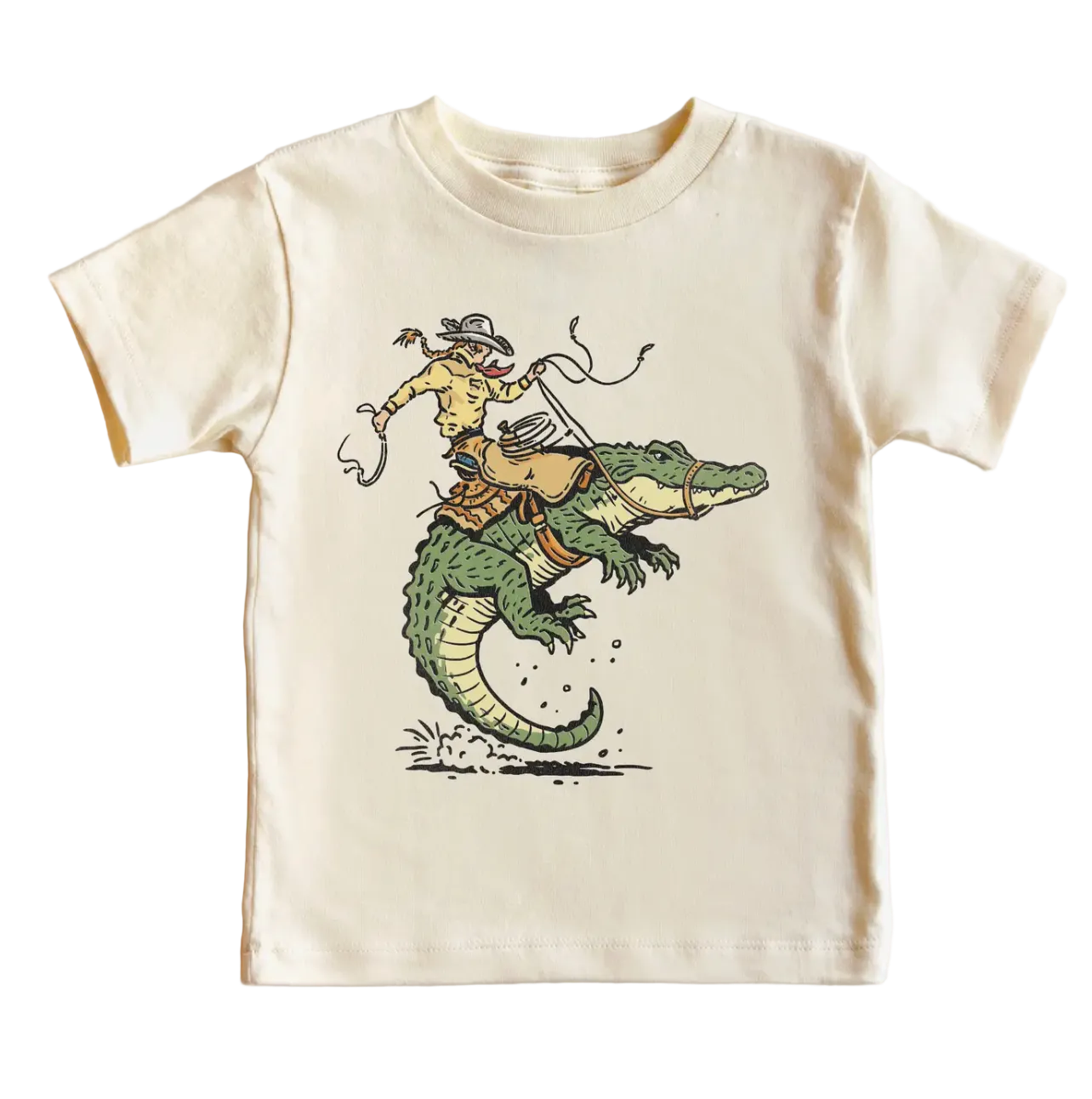 Kids Western cowboy alligator T-shirt by Mad Mooshi featuring a fun alligator graphic and western-style design for children.