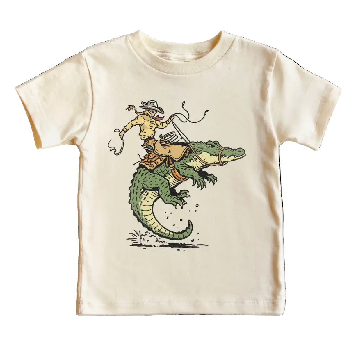 Kids Western cowboy alligator T-shirt by Mad Mooshi featuring a fun alligator graphic and western-style design for children.