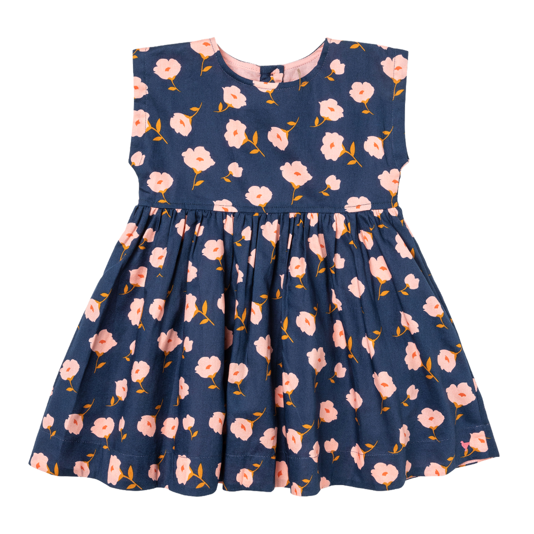 Girls Adaline Dress - Navy Flower Toss by Pink Chicken