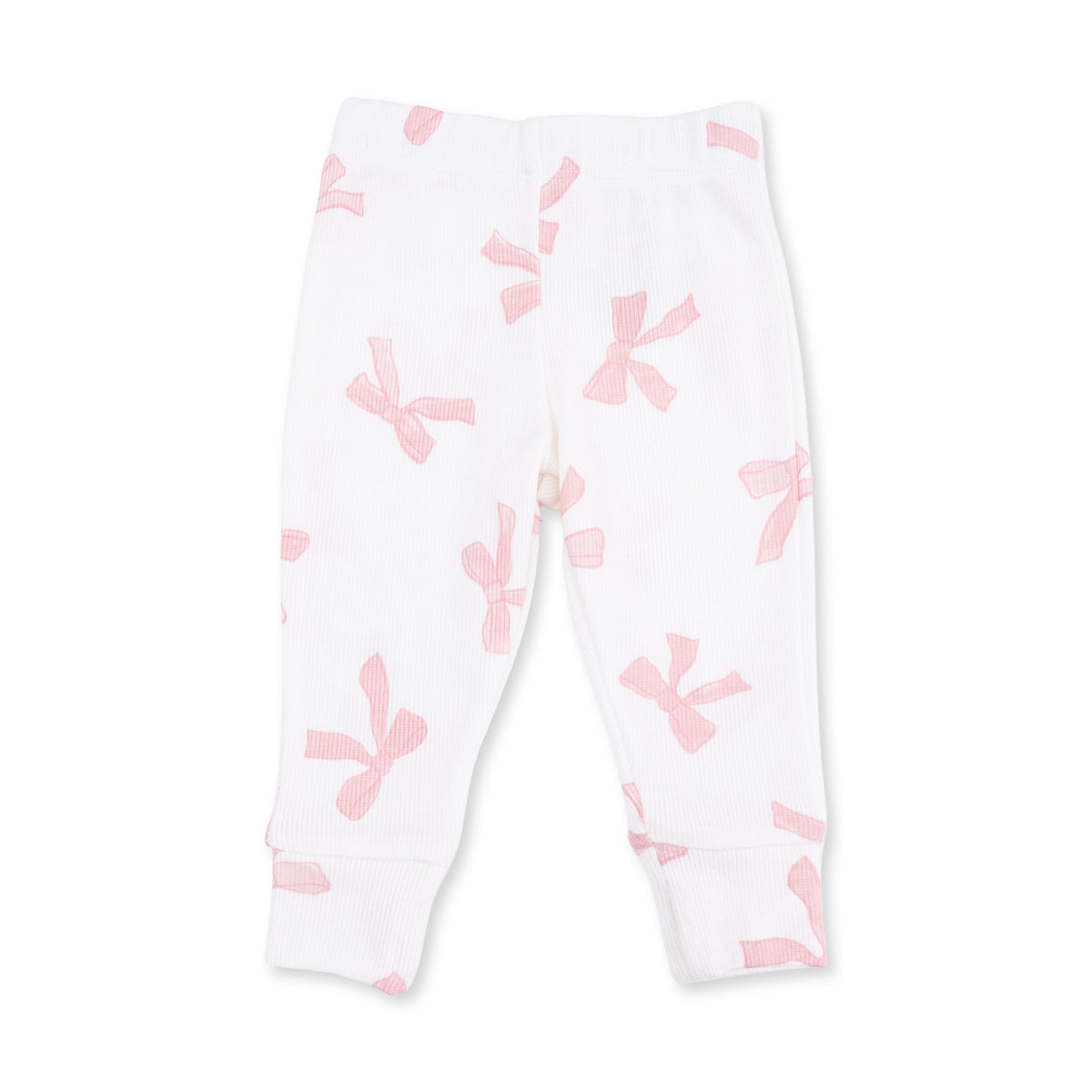 Baby girl wearing a pink long sleeve ruffle top and matching pants set by Angel Dear, with soft fabric and cute ruffle details.