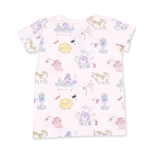 Girls spa dogs loungwear set by Angel Dear featuring a cozy, cute pajama top and pants with playful dog print design.