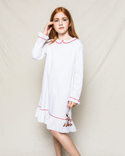 Load image into Gallery viewer, Girl's Twill Sophia Nightgown in White with Red Piping