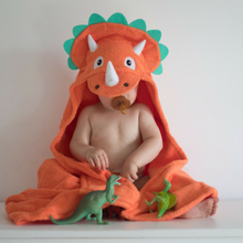 Load image into Gallery viewer, Kids Triceratops Hooded Towel
