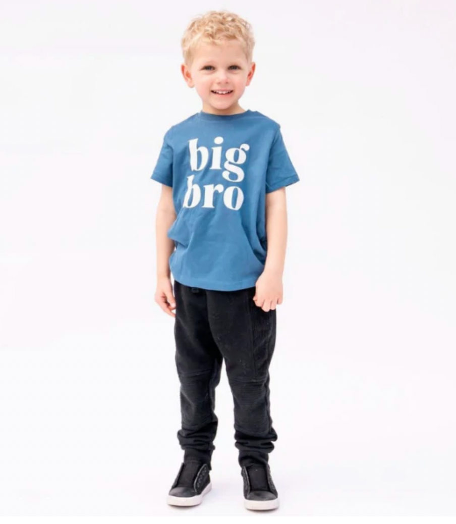 Cream-colored Big Bro Sibling Tee from Sweet Wink featuring bold lettering and comfortable cotton fabric.