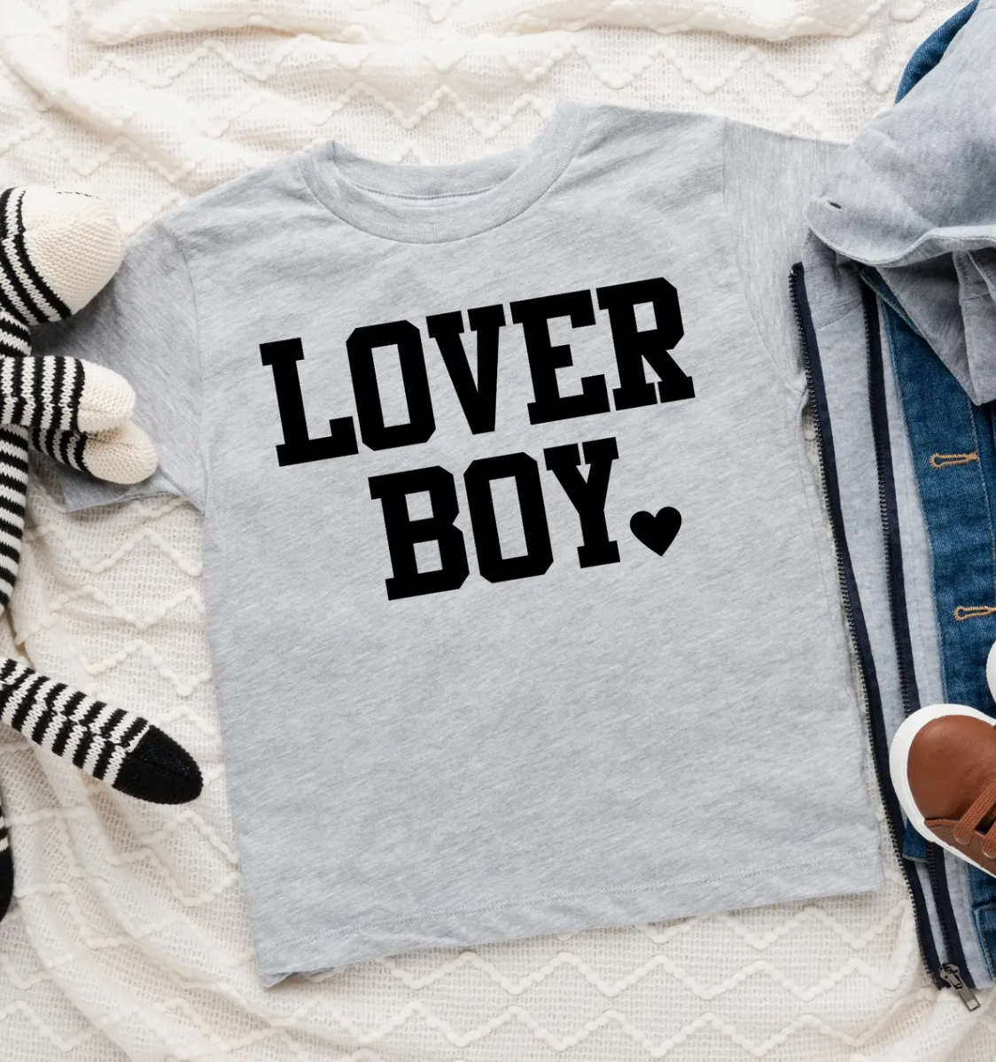 Grey Lover Boy Valentine's Day T-shirt by Caliber, featuring a casual fit and Valentine's themed graphic print.
