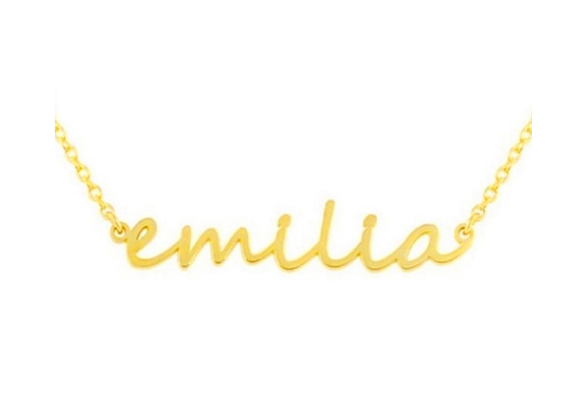 Personalized name plate necklace by Jack and Jewelz with custom engraved name on a sleek silver chain.
