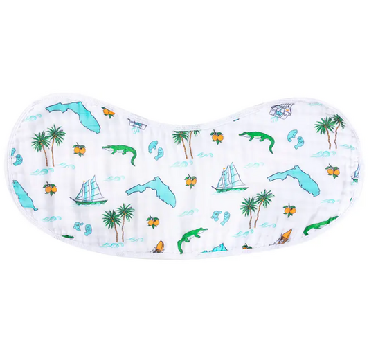 Unisex Florida Baby Bib and Burp Combo by Little Hometown, featuring colorful Florida-themed design for infants and toddlers.