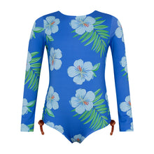 Load image into Gallery viewer, Hibiscus Azul Long Sleeve Swim Suit
