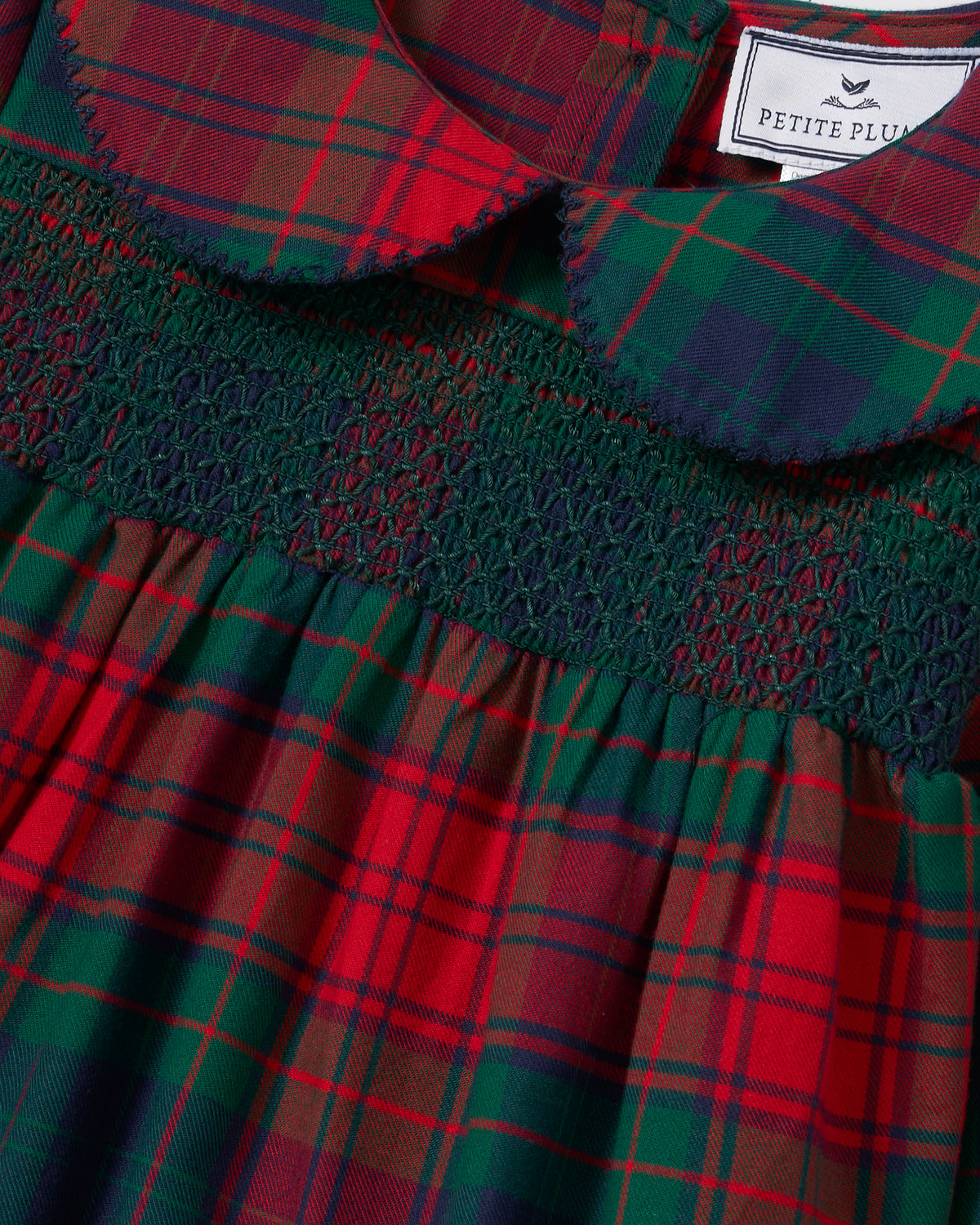Girl's brushed twill Eloise nightgown in St. James Tartan by Petite Plume, featuring soft fabric and classic tartan pattern.