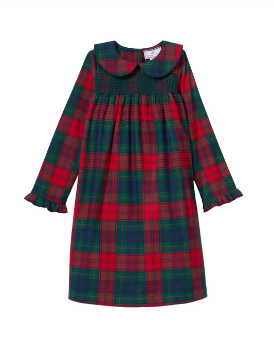 Girl's brushed twill Eloise nightgown in St. James Tartan by Petite Plume, featuring a cozy, plaid design and comfortable fit.