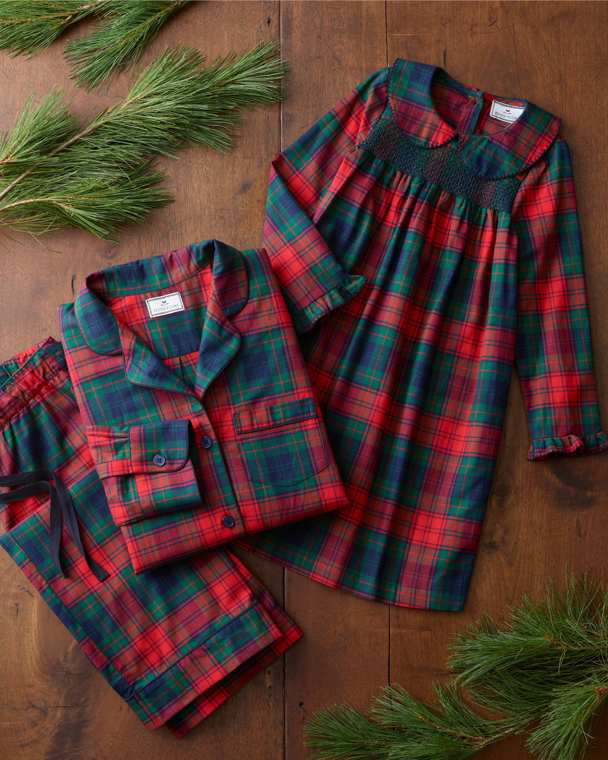 Girl's brushed twill Eloise nightgown in St. James Tartan by Petite Plume, featuring a cozy, stylish nightwear design with tartan pattern.