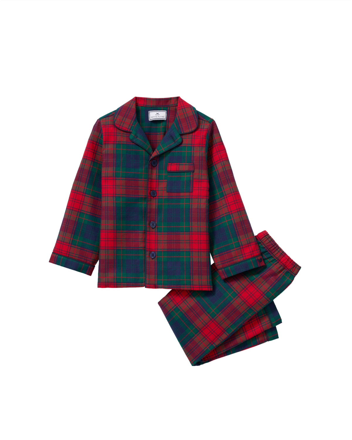 Children's twill pajama set in St. James tartan by Petite Plume, featuring a cozy, stylish sleepwear ensemble with plaid pattern.