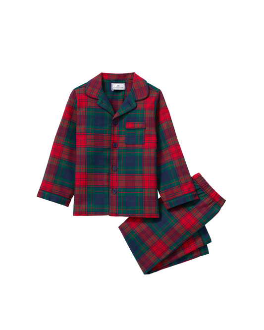 Children's twill pajama set in St. James tartan by Petite Plume, featuring a cozy, stylish sleepwear ensemble with plaid pattern.