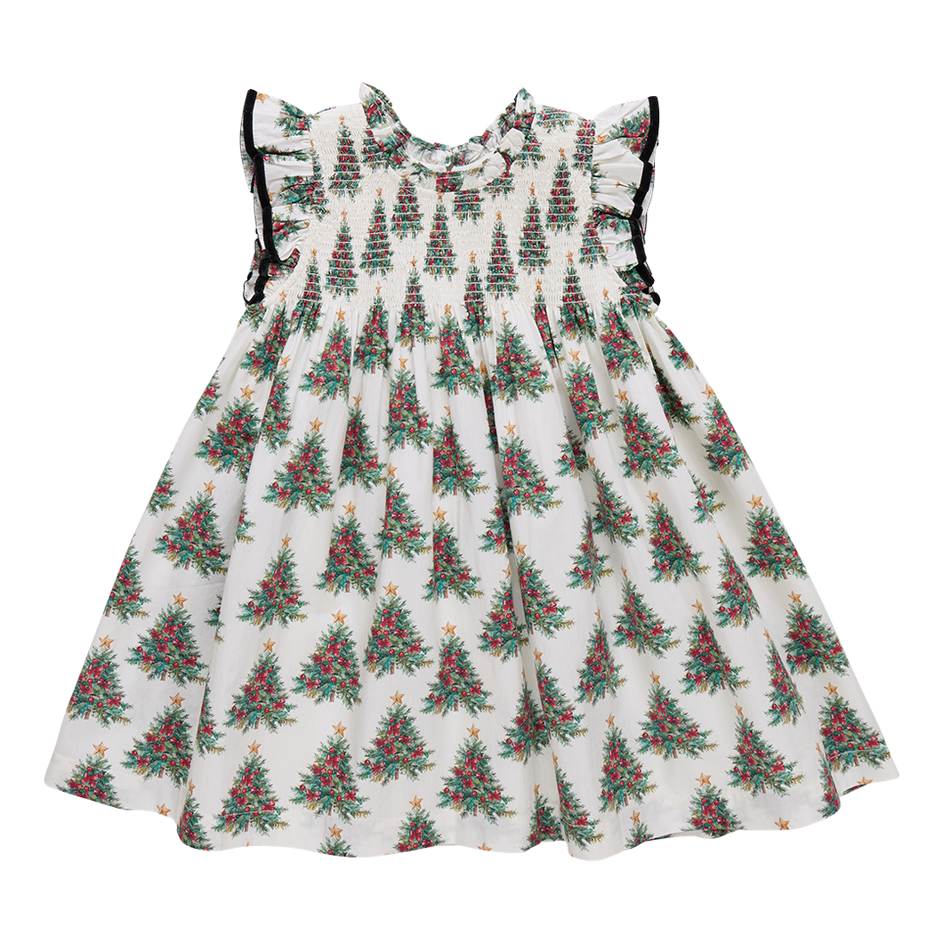 Girls Stevie Christmas Dress - Vintage Trees