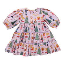 Load image into Gallery viewer, Girls Peachy Holiday Dress - Lavender Nutcracker
