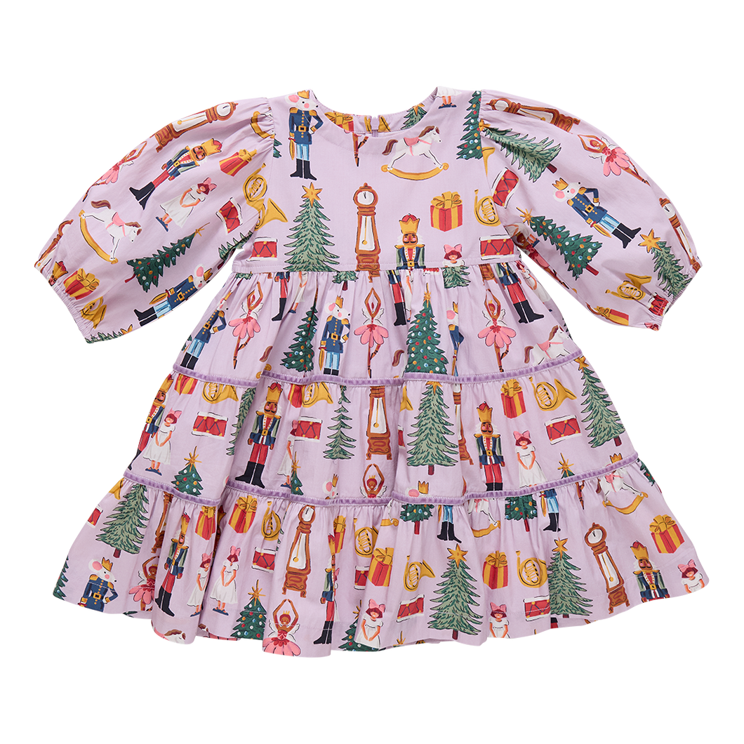 Girls Peachy Holiday Dress - Lavender Nutcracker
