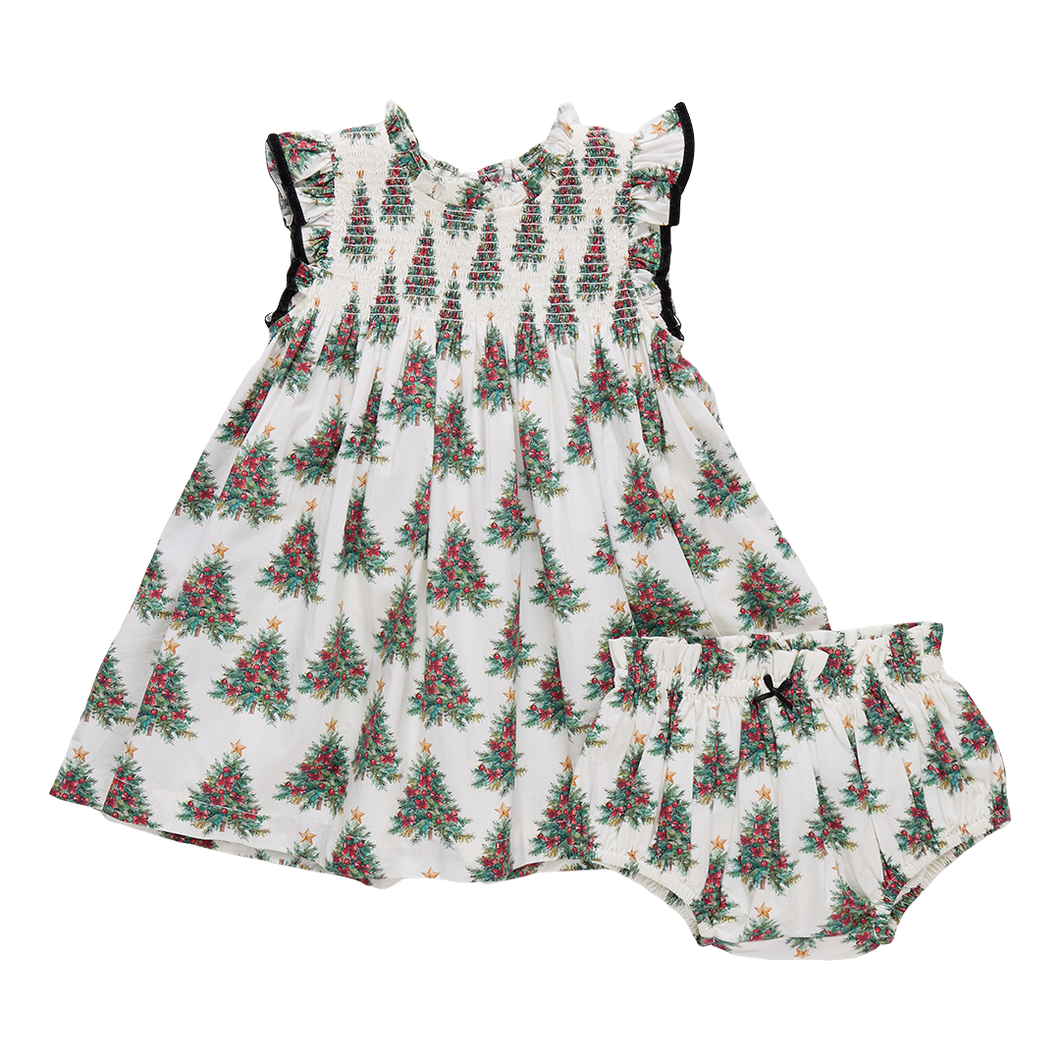 Baby Girl Stevie Holiday Dress - Vintage Trees