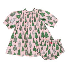 Load image into Gallery viewer, Baby Girl Stevie Puff Sleeve Dress Set - Pink Trees
