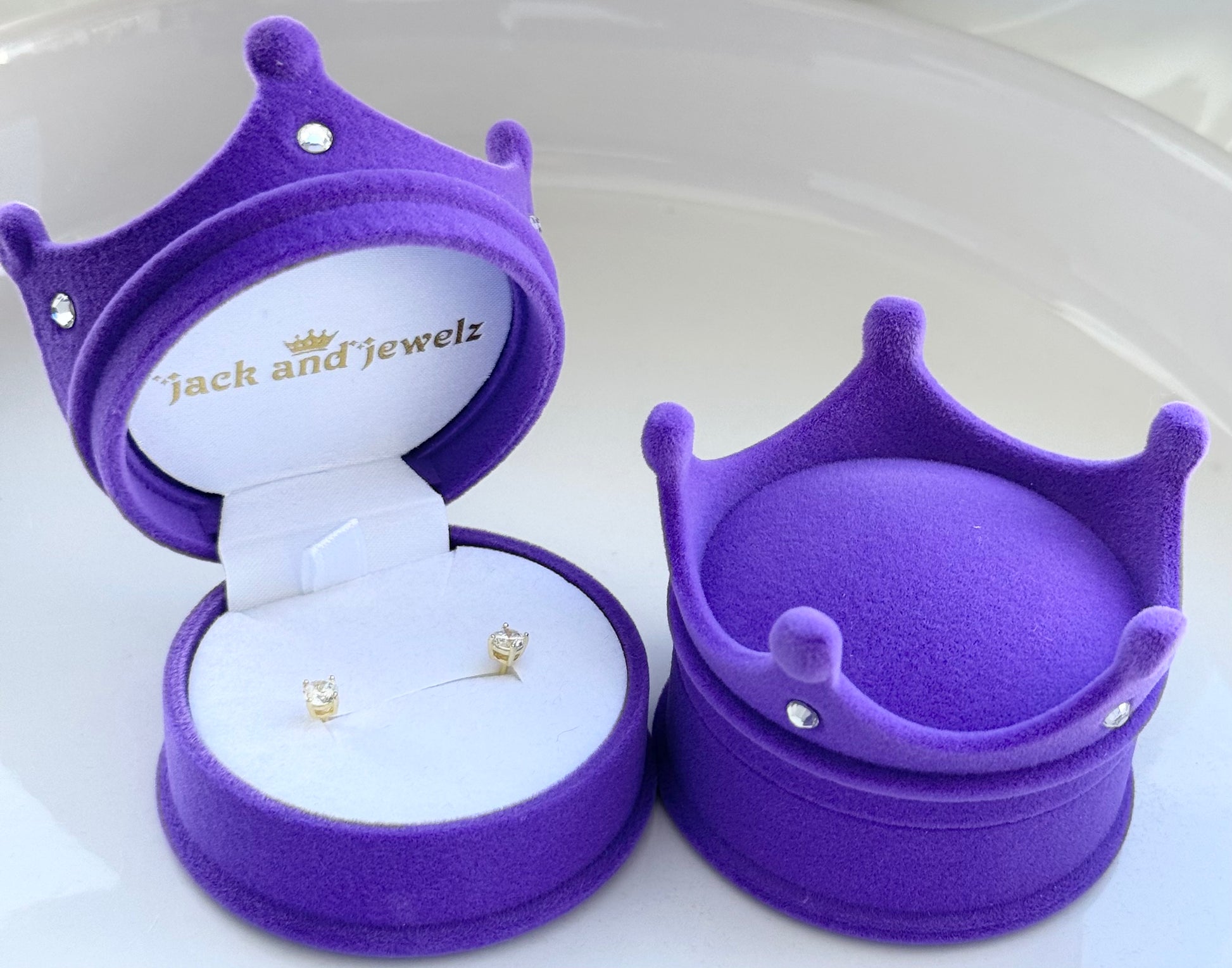 Pair of gold-tone "My First Stud Earrings" by Jack and Jewelz, featuring small, cute baby stud earrings for young children.
