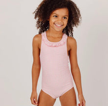Load image into Gallery viewer, Girls Guava Gingham Halter One Piece with Back Bow
