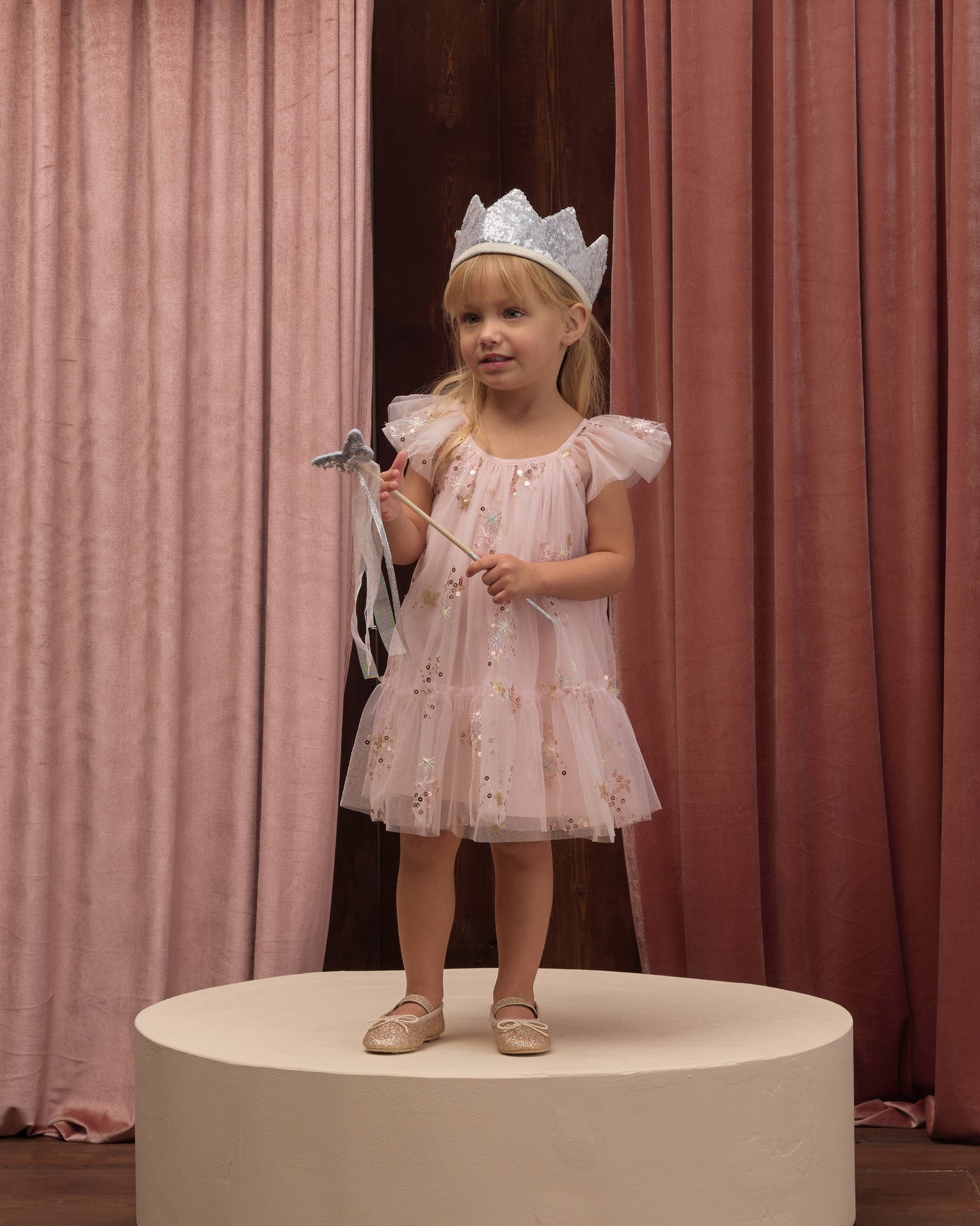 Girls Edie Dress by Noralee in pink sparkle, featuring a stylish and festive design with glittering fabric and a comfortable fit.