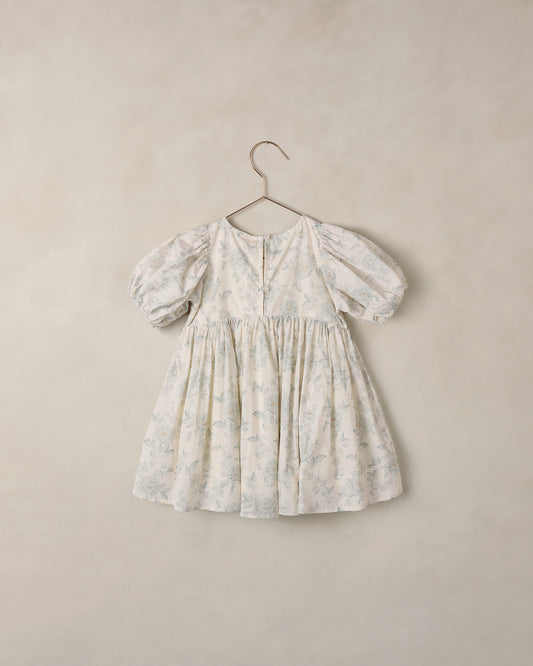 Noralee Luna Dress Mist with English Rose floral print in ivory, showcasing a flowing dress with delicate rose patterns.