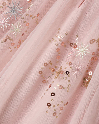 Girls Edie Dress in Pink Sparkle by Noralee, featuring a sparkly pink fabric and stylish design for special occasions.
