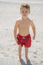 Load image into Gallery viewer, Boys Red Nautical Anchors Swim Trunk
