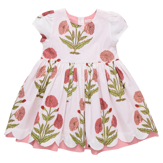 Girls Marisol Dress in Rose Dandelion by Pink Chicken, featuring a floral print and comfortable fabric, perfect for spring and summer wear.