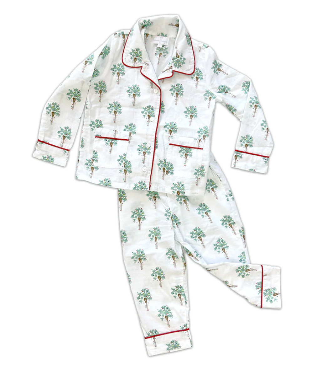 Kids Festive Palm Button Down Pajama Set