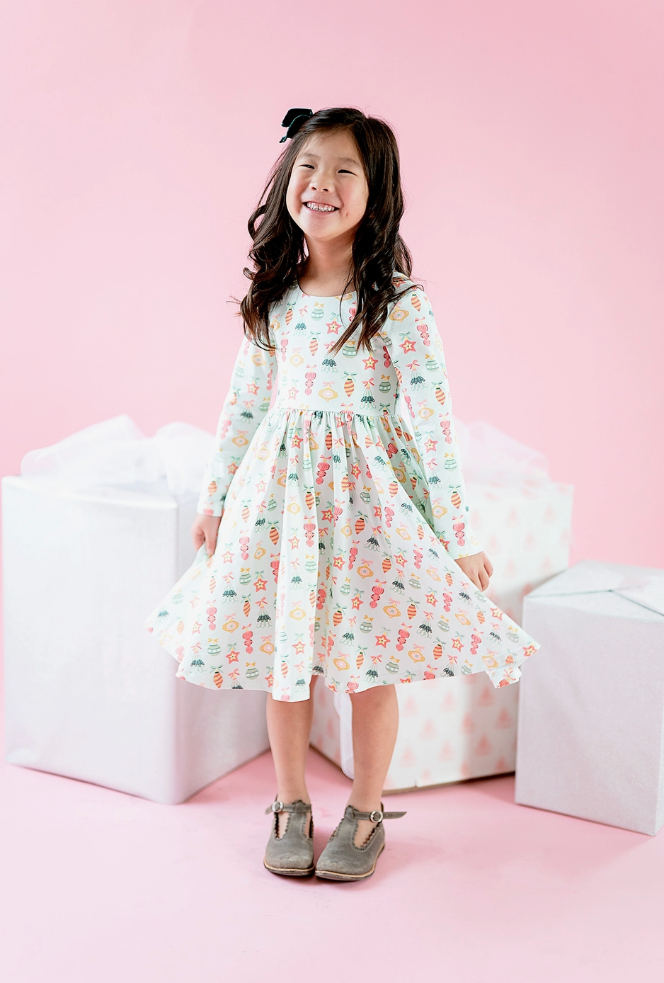 Gwendolyn Twirl Dress in Festive Ornament Print **Preorder**