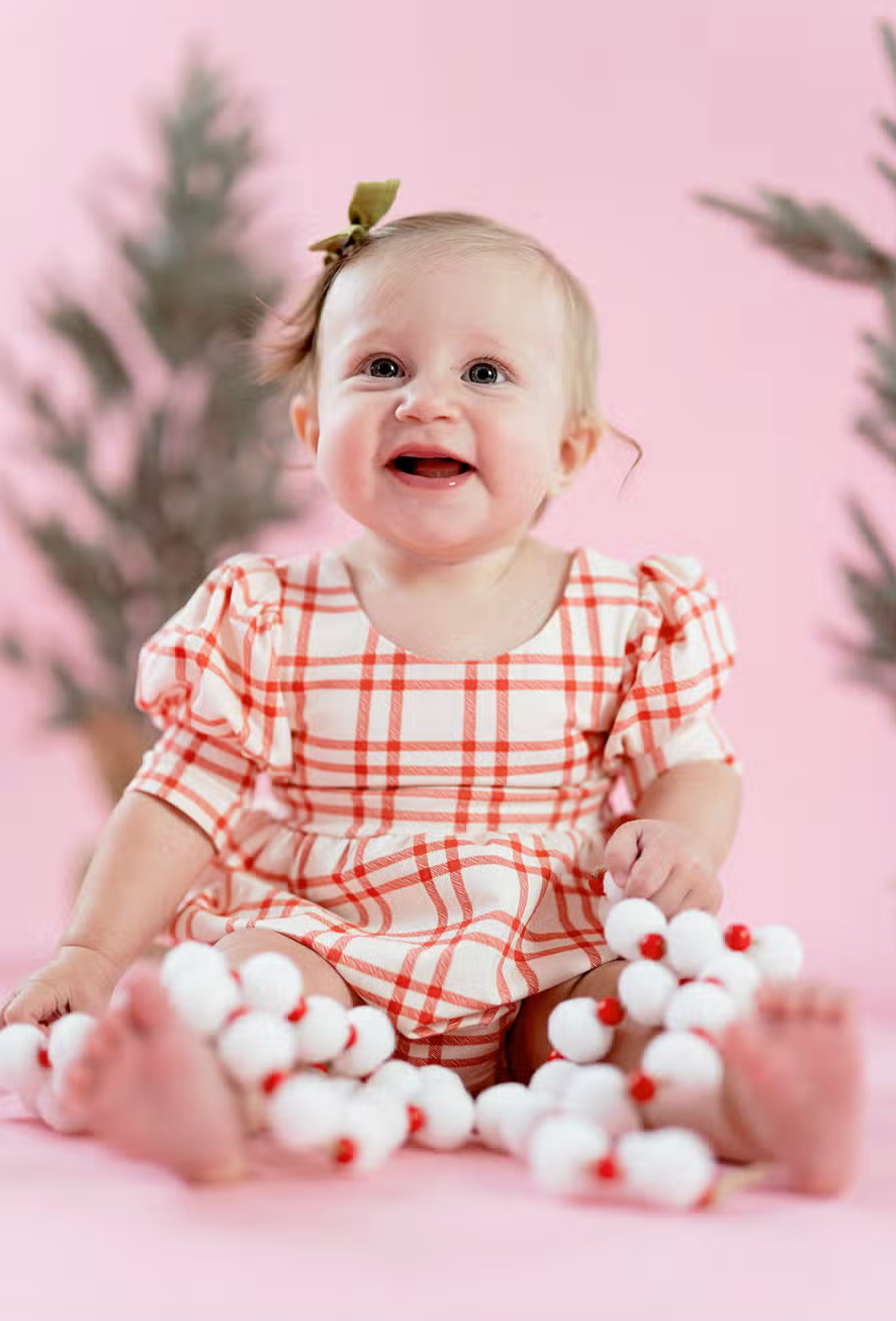 Puff Romper in Scarlett Plaid