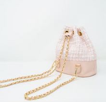 Load image into Gallery viewer, Tweed Drawstring Backpack Bag - Pink
