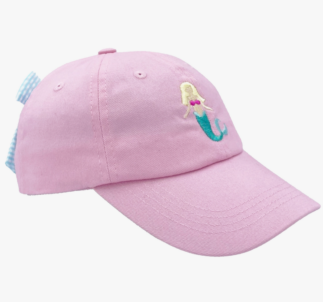 Embroidered Mermaid Baseball Hat with Bow